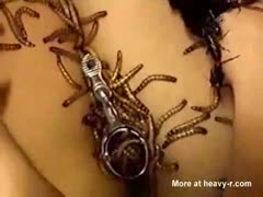 Infested love tunnel: This impoverished Asian kid of legal age is so covered in bugs that she can hardly contain her screams.